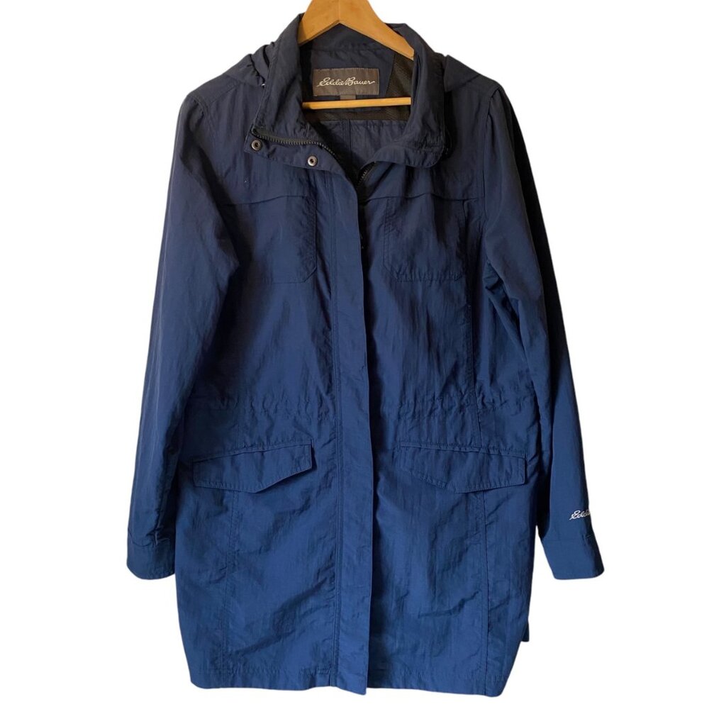 Eddie Bauer Adventurer Hiking Parka Womens L‎ Blue Hooded Lightweight Jacket